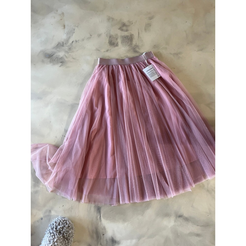 Pink Pleated Tulle Midi Skirt Fairy Coquette Feminine Elastic Waist NWT Sz M